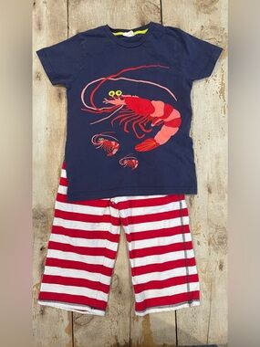 Mini Boden shrimp appliqué t-shirt 7/8 with free striped shorts